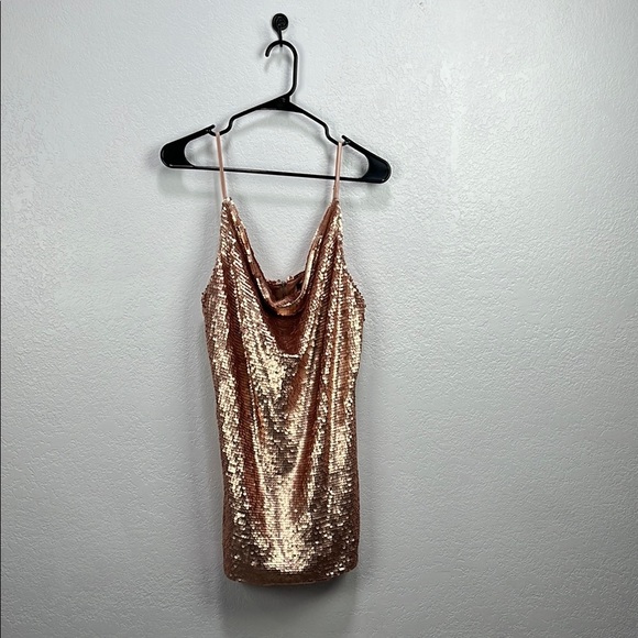 Misguided Women’s Sequin Cowl Neck Women Mini Dress Rose Gold Party Dress Sz 10 - Picture 1 of 8
